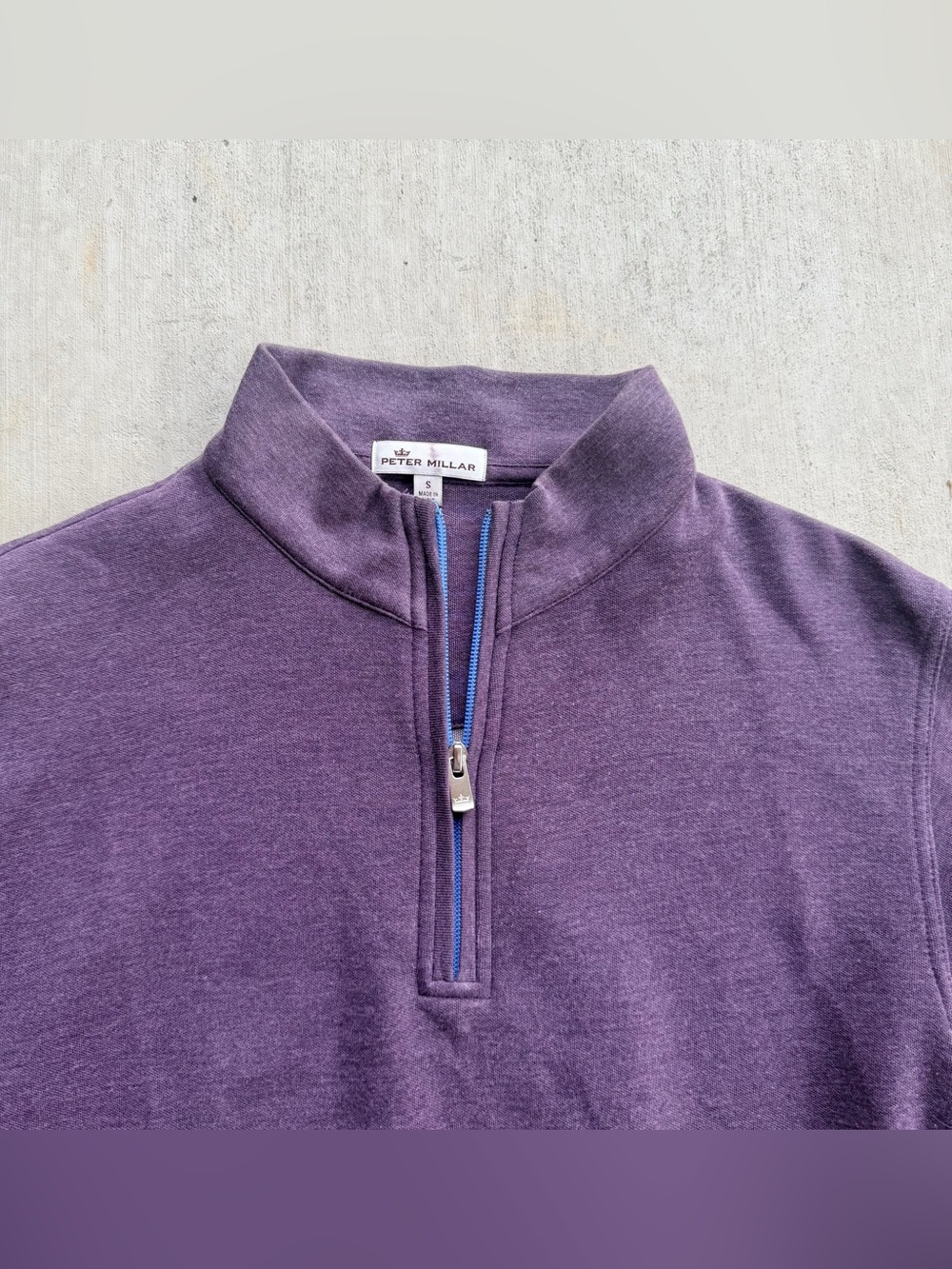 Peter Millar 1/4 Zip Performance Sweatshirt Small Heather Purple Stretch Golf - Picture 2 of 7